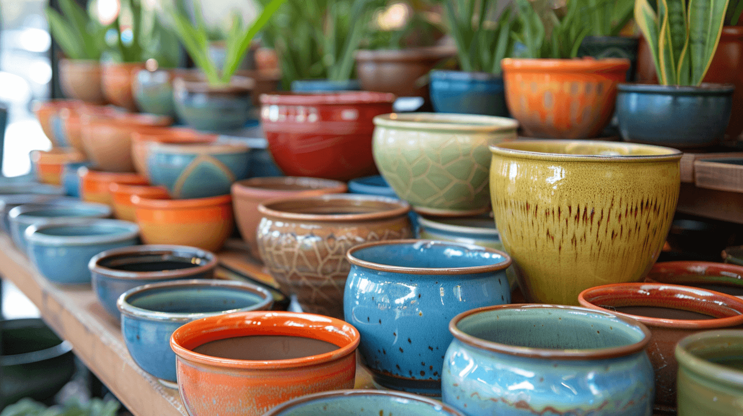 Small ceramic planters for indoor plants in Kendall garden center