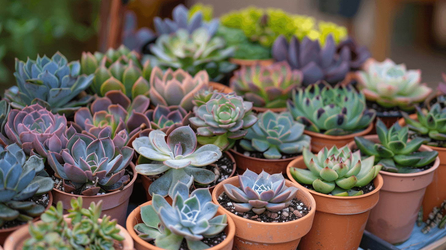 Colorful succulent and cactus plants in terracotta pots, ideal for indoor and outdoor gardens