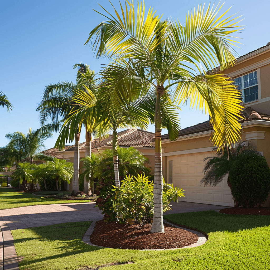 Small palm tree enhances the beautiful landscape design for Miami home 