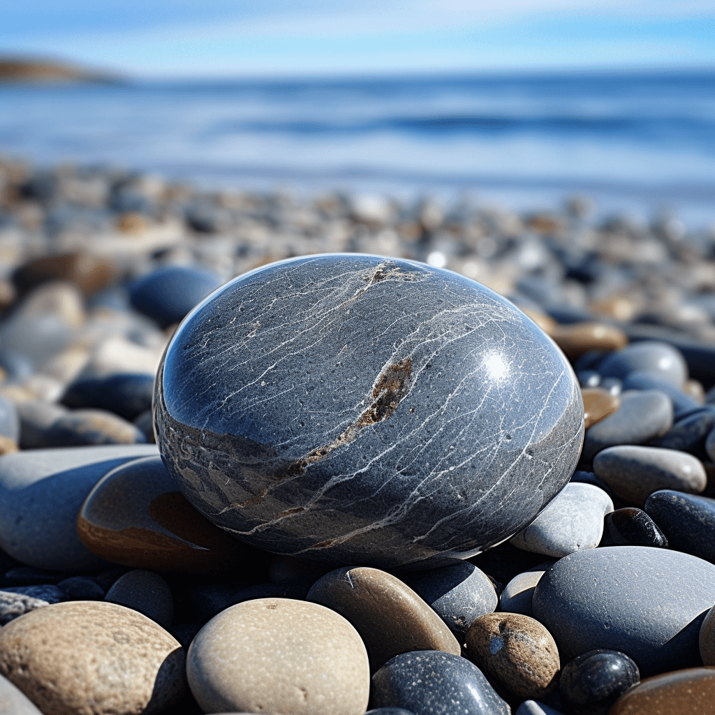 Beach pebble on a Miami Beach with ocean in the background